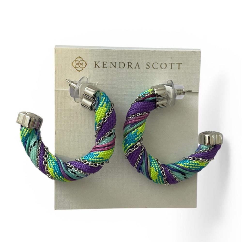 NEW Kendra Scott Masie Corded Large Hoop Earrings Silver Multicolor Pierced $98